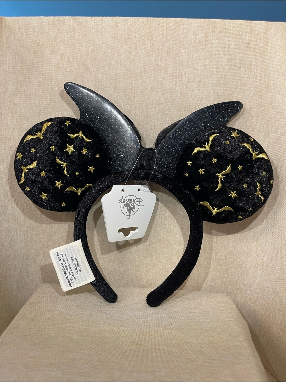 Disney BaubleBar Black Velvet Halloween Bat Ear Headband with Gold Stars